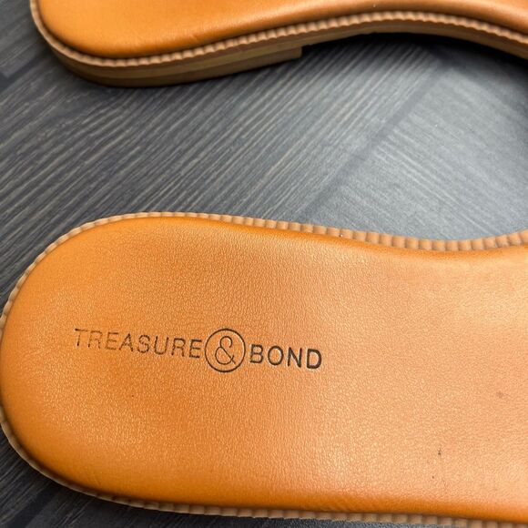 Nordstrom Treasure&Bond black & orange leather slides, synthetic flat heel, 7.5 - Picture 2 of 5